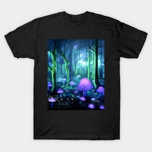 Psychedelic Magic Mushroom Forest Trippy Art T-Shirt